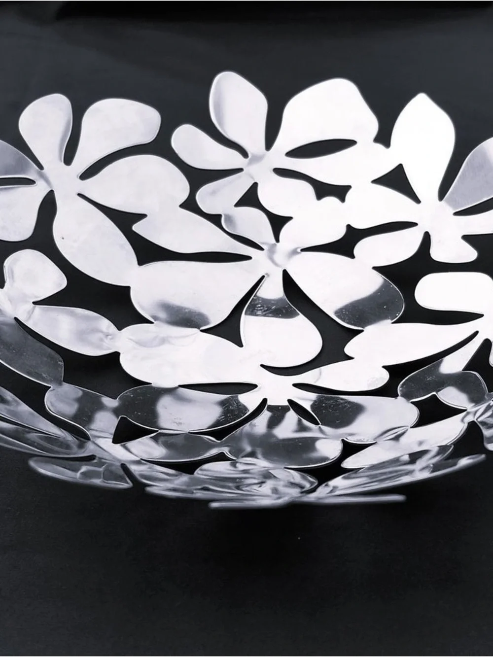 1999 IKEA Stockholm Stainless Steel Floral Fruit Bowl Monika Mulder Design 17”